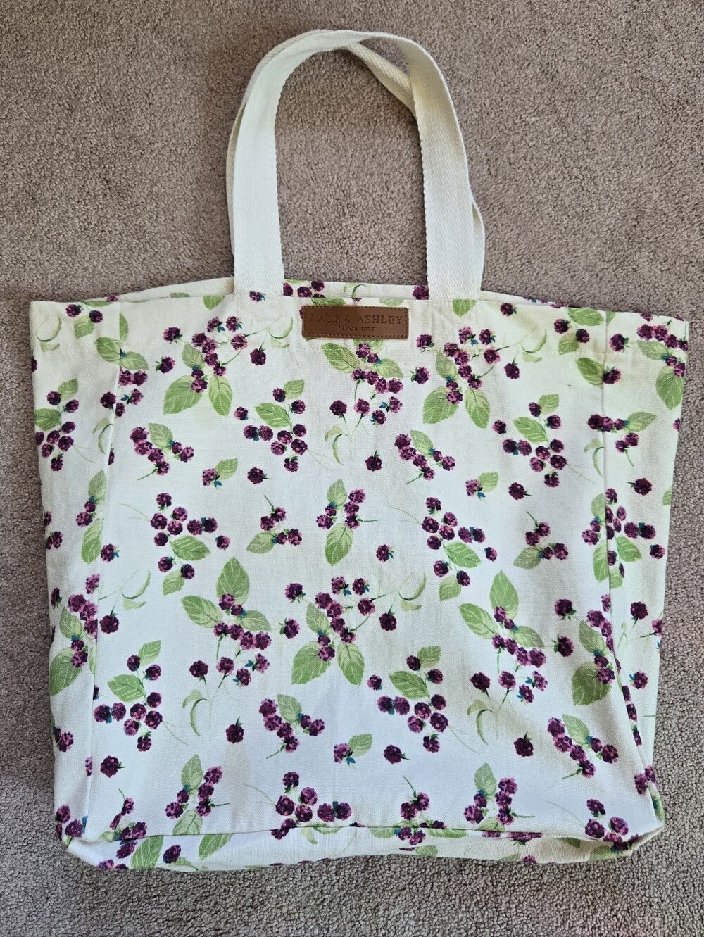 Laura Ashley Cream Canvas Tote with Purple Floral Print